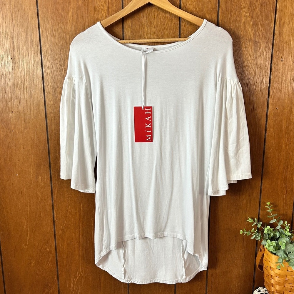 MIKAH Women White Bell Sleeve Tunic Top Made in Italy Viscose Elastane Medium